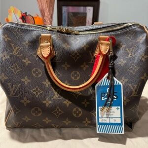 Louis Vuitton Brown Monogram Bag with Tan Handles